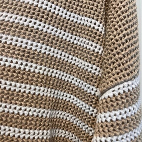 Gap Women's‎ Sweater Stripe Crochet 100% Cotton Drop Shoulder 2XL Tan White - Picture 4 of 5